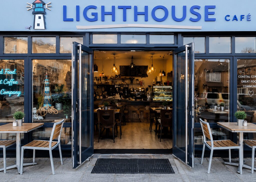 Lighthouse Cafe exterior with open doors