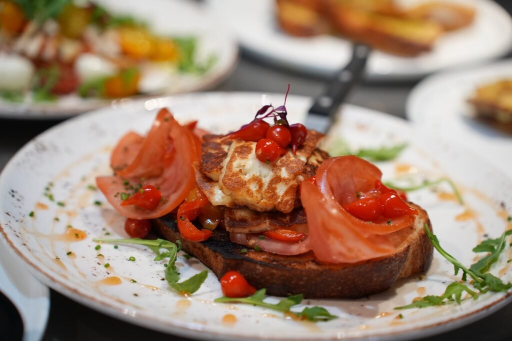 Tomato topped sourdough plate