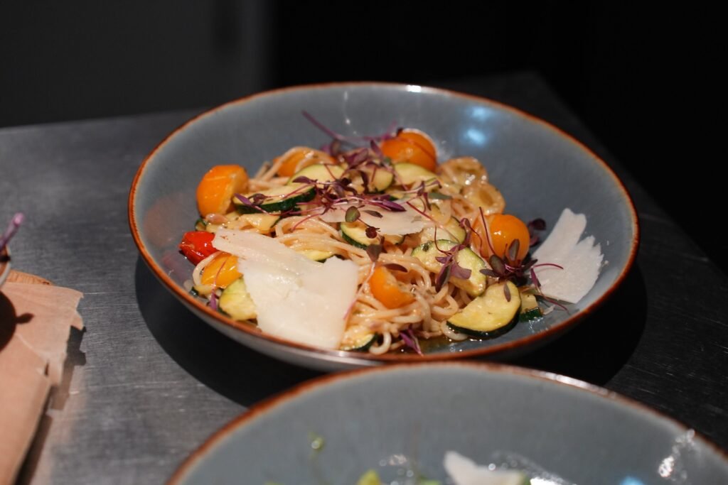 Prawn and cherry tomato pasta bowl