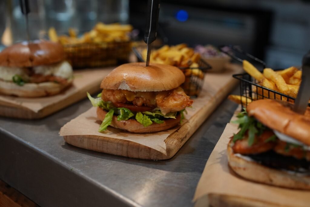 Burger boards on cafe counter