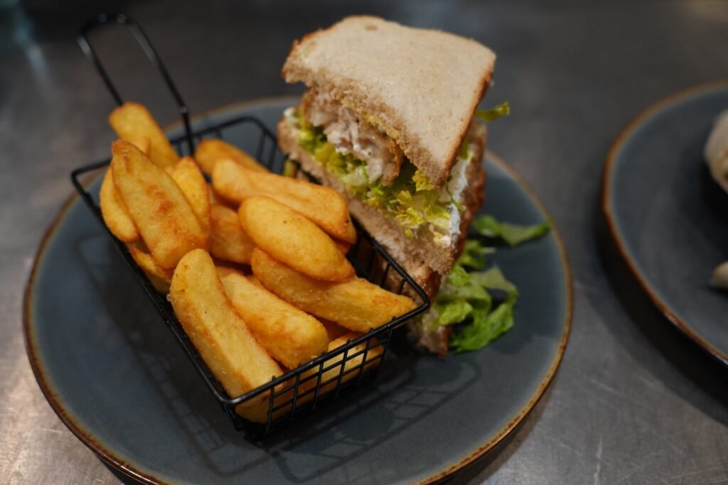 Toasted sandwich and chips plate
