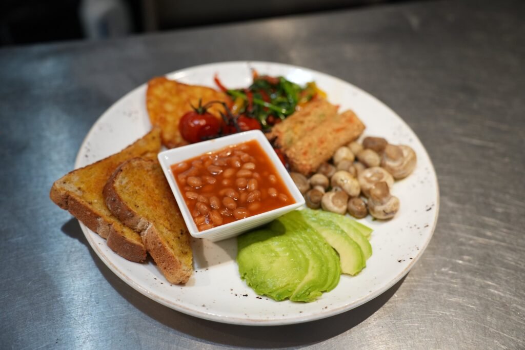 Beans on toast breakfast plate